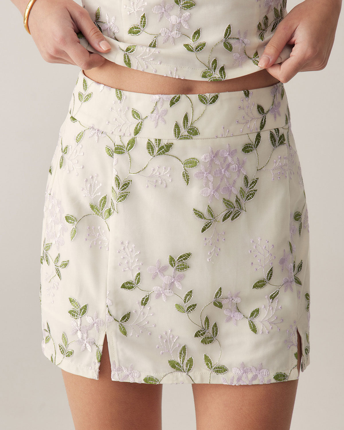 Falda Mini Recta Floral Beige