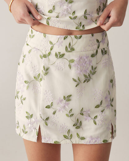 Falda Mini Recta Floral Beige