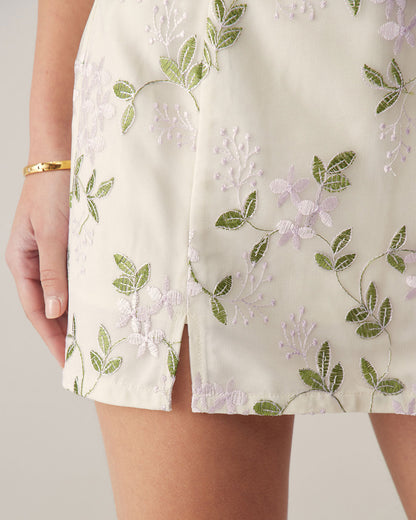 Falda Mini Recta Floral Beige