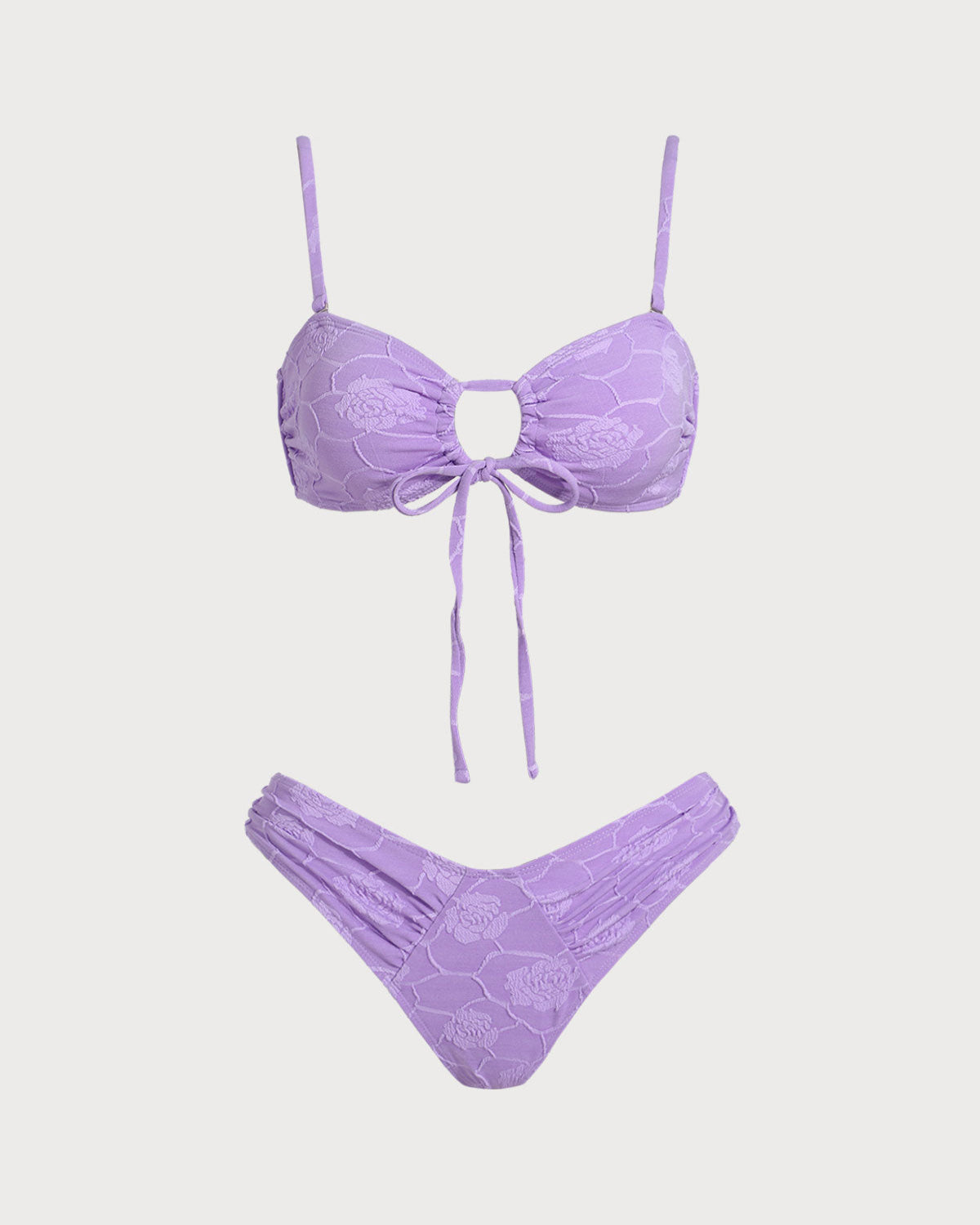 Conjunto de Bikini Bandeau Texturizado Floral Púrpura