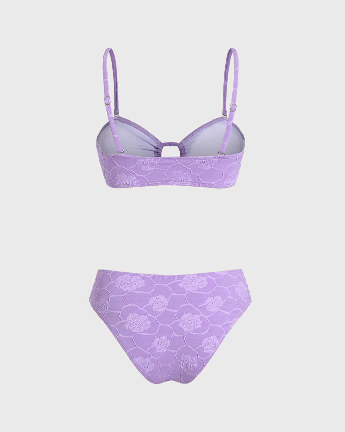 Conjunto de Bikini Bandeau Texturizado Floral Púrpura