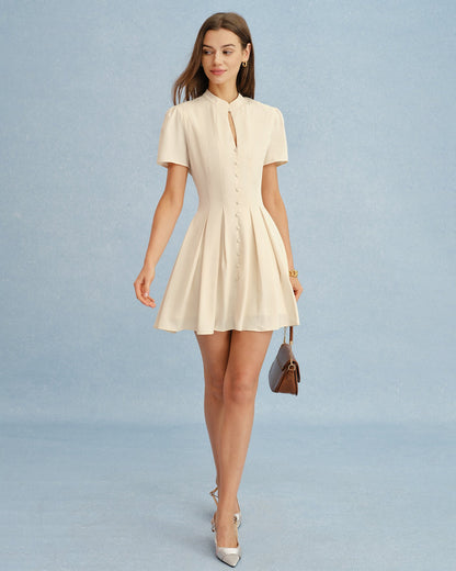 Vestido Mini Corto con Cuello Mandarin de Albaricoque