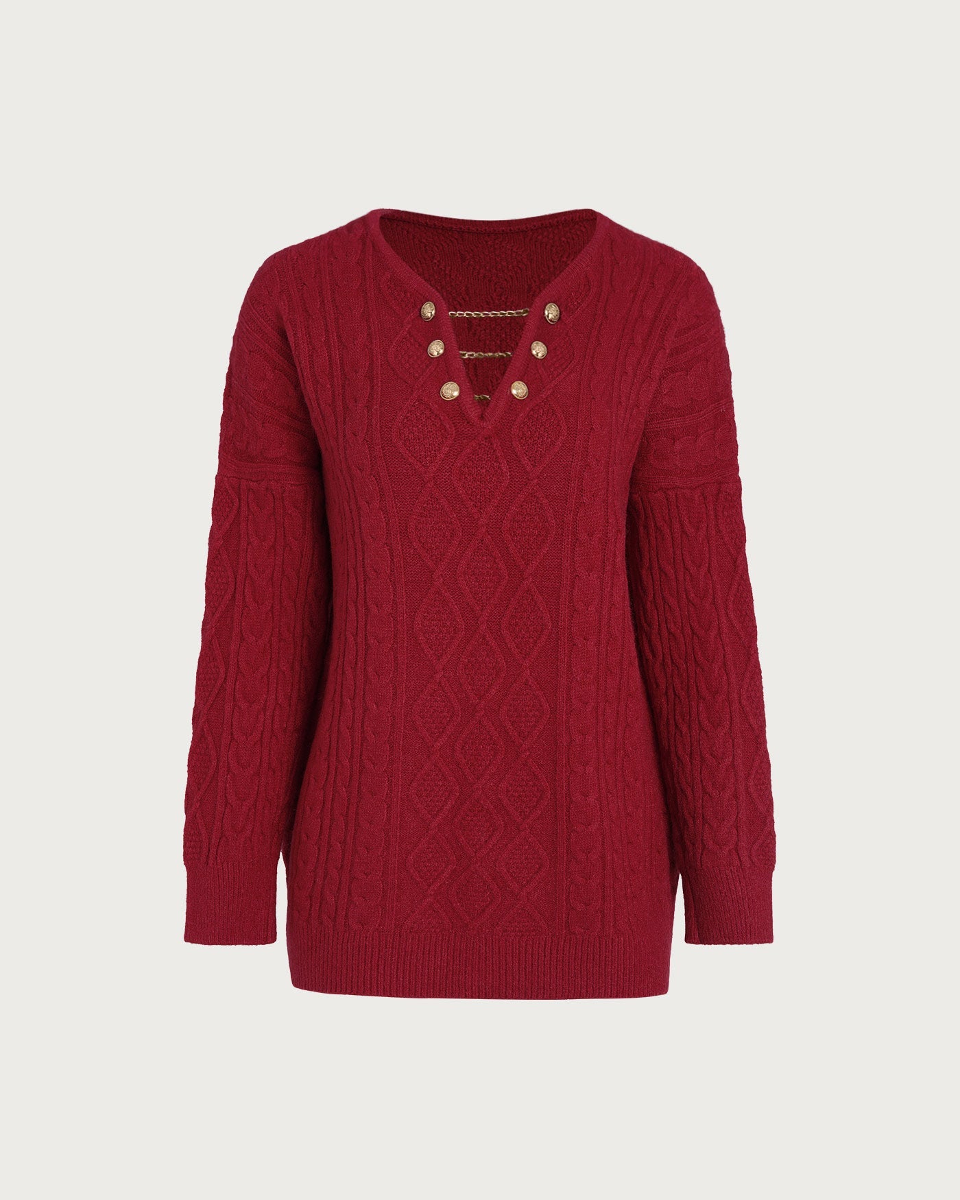 Suéter de Punto Rojo con Cuello en V