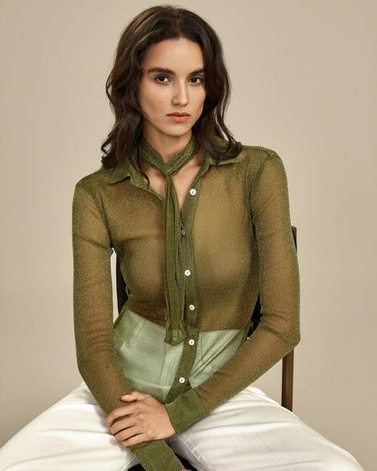 Camisa Verde Transparente con Cuello