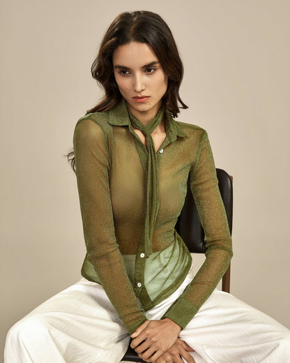 Camisa Verde Transparente con Cuello