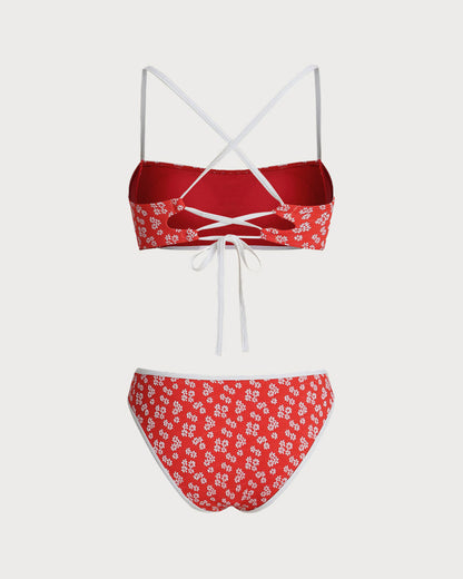 Conjunto de Bikini Bralette Floral Rojo