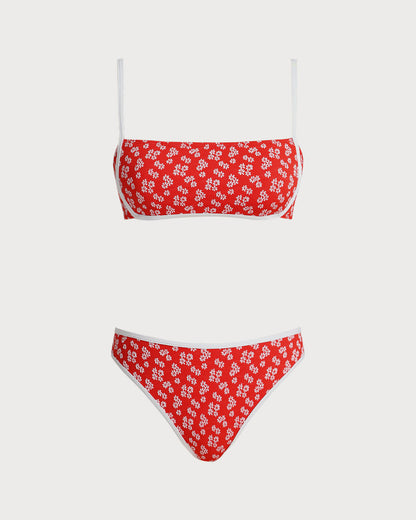 Conjunto de Bikini Bralette Floral Rojo
