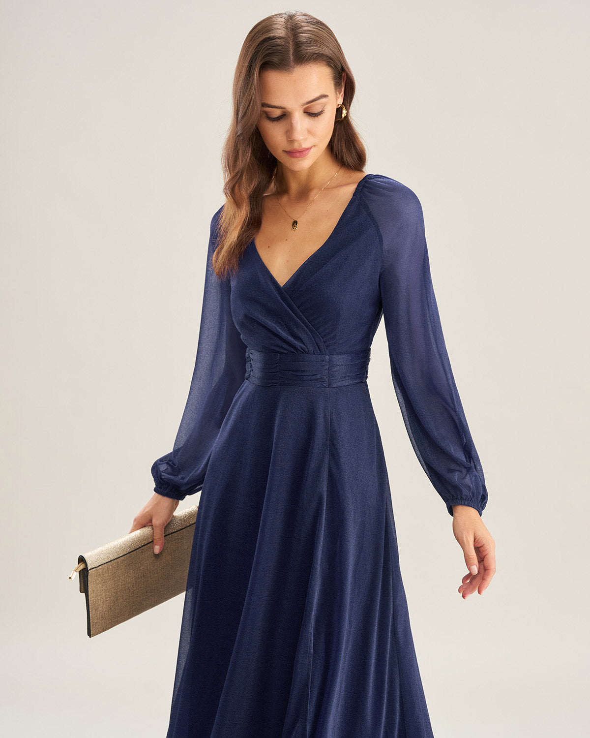 Vestido Maxi A-Line de Cuello en V Azul