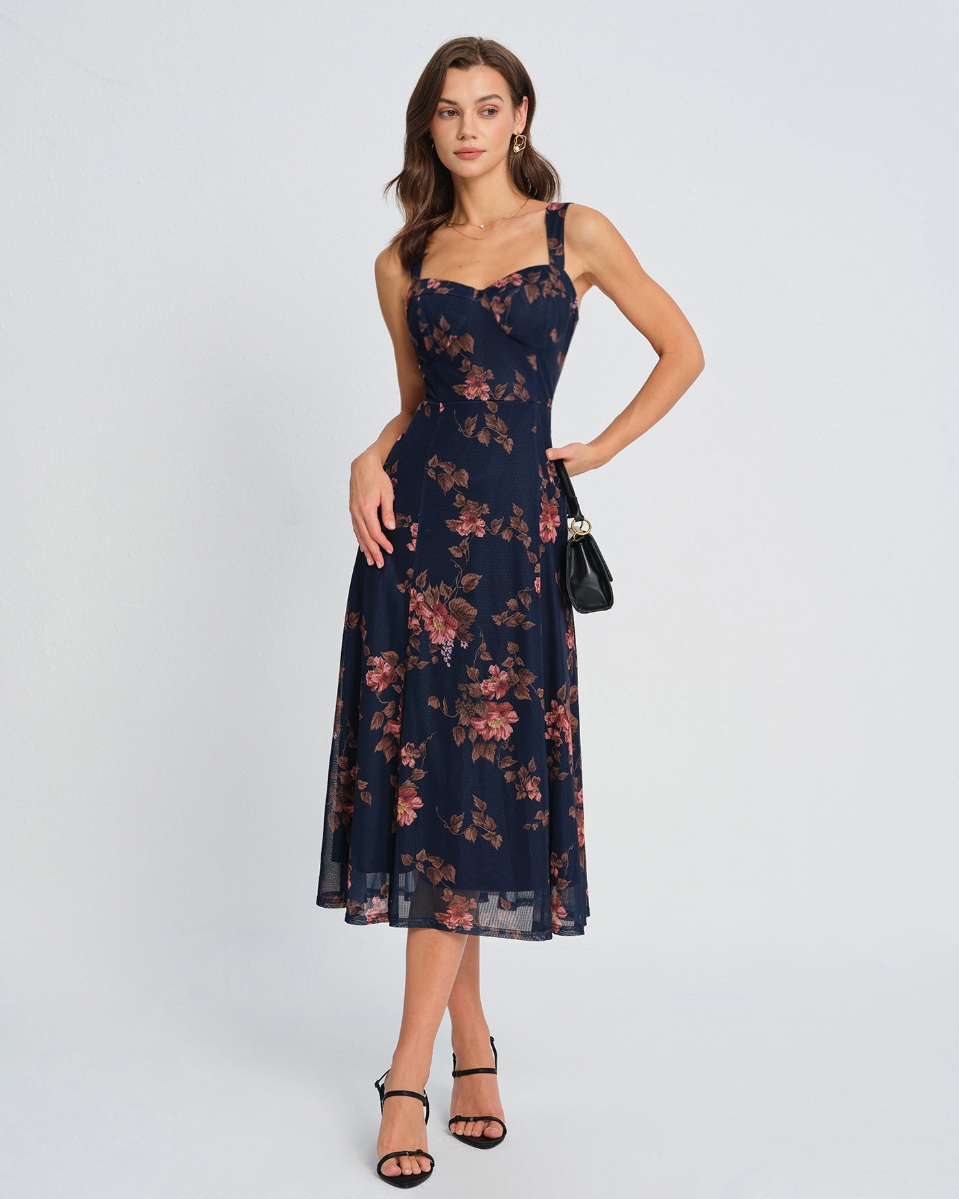 Vestido Midi Deslizante Floral Azul