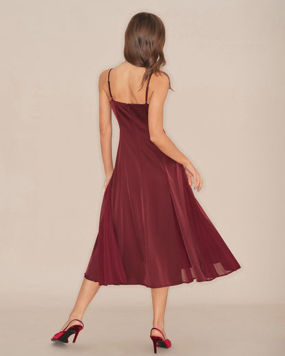 Vestido Midi A-Line de Tirantes en Rojo Vino