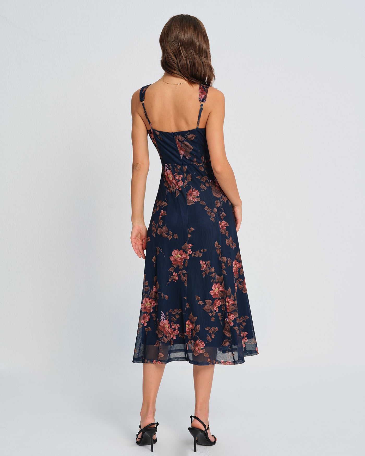 Vestido Midi Deslizante Floral Azul