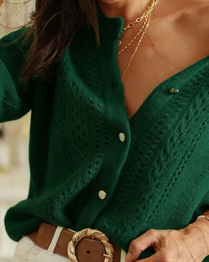 Cárdigan de Punto Verde con Cuello Redondo