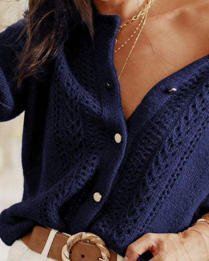 Cardigan de punto azul de botonadura simple