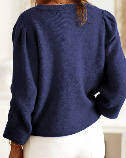 Cardigan de punto azul de botonadura simple