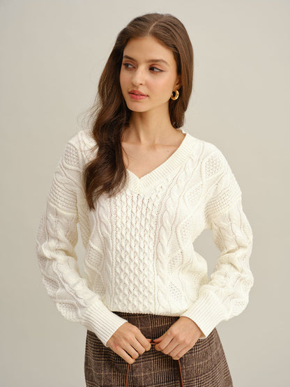 Suéter Beige con Cuello en V