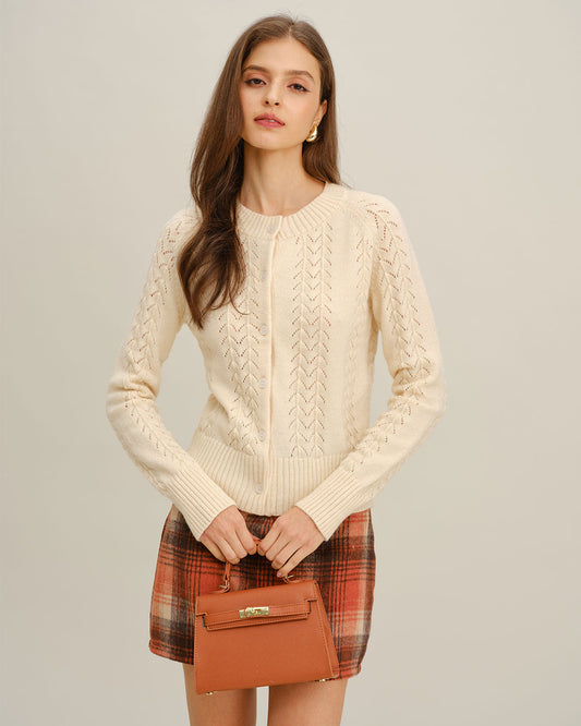 Cárdigan de Punto Beige con Cuello Redondo