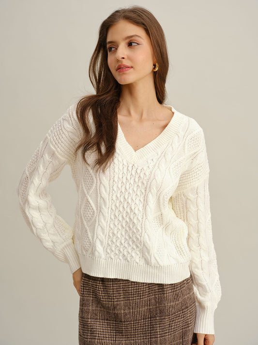 Suéter Beige con Cuello en V