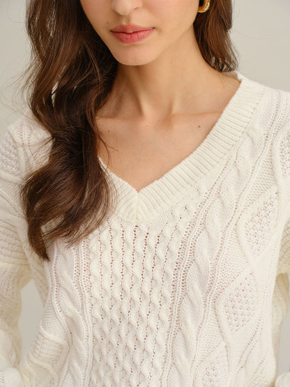 Suéter Beige con Cuello en V