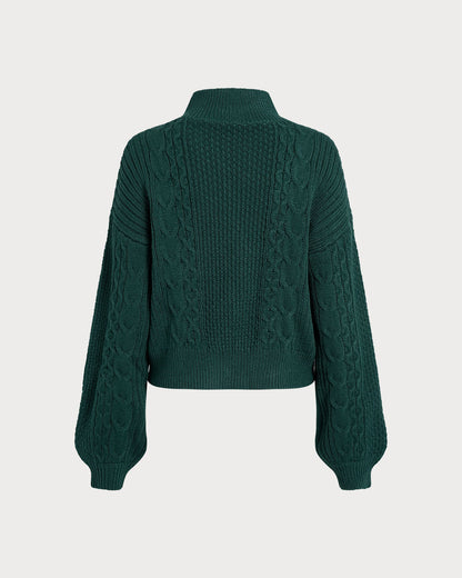 Suéter Verde de Cuello Alto con Mangas de Linterna