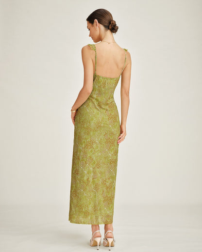 Vestido Maxi Sin Mangas Floral Verde
