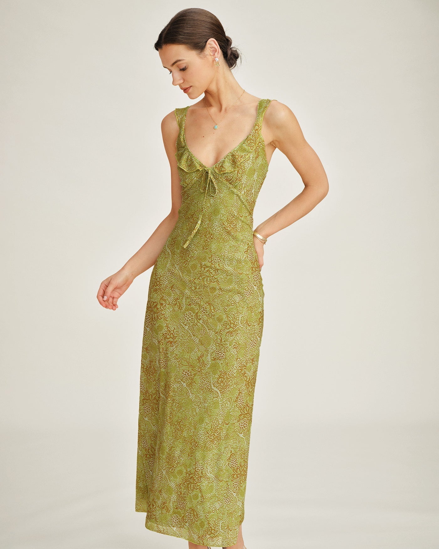 Vestido Maxi Sin Mangas Floral Verde