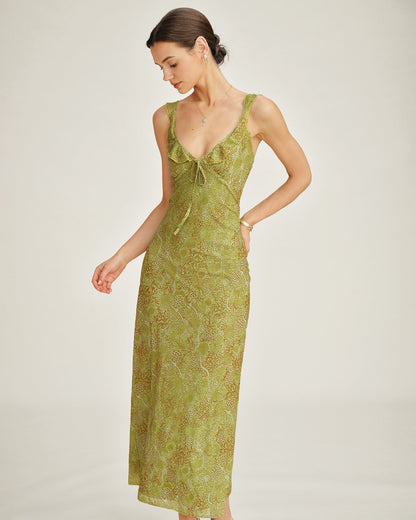 Vestido Maxi Sin Mangas Floral Verde