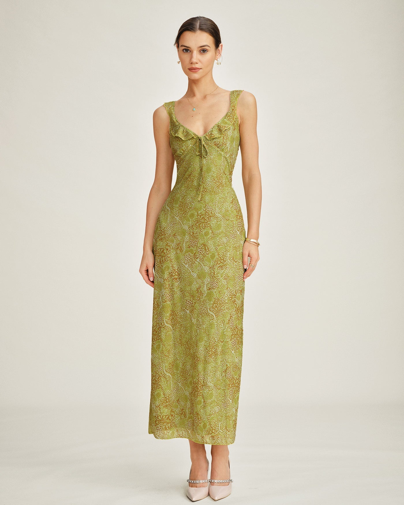 Vestido Maxi Sin Mangas Floral Verde