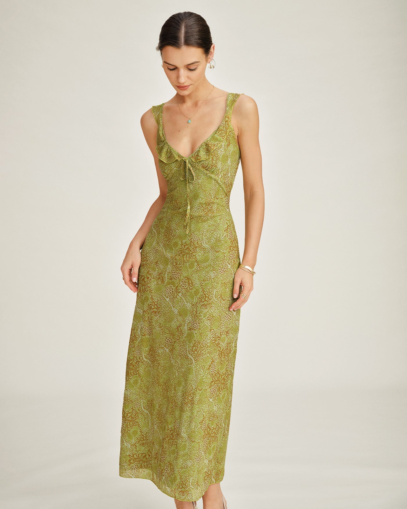 Vestido Maxi Sin Mangas Floral Verde