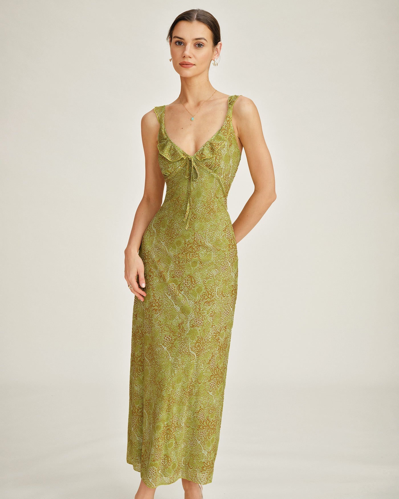 Vestido Maxi Sin Mangas Floral Verde