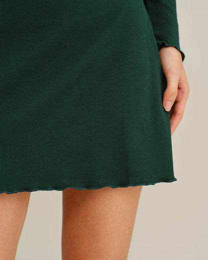 Vestido Mini Verde de Manga Larga en Corte A