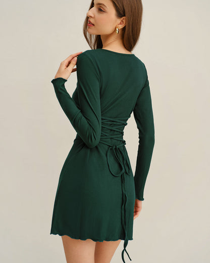 Vestido Mini Ajustado de Cuello Redondo Verde