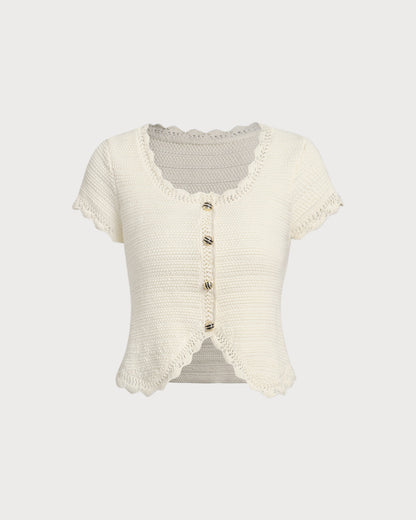 Cárdigan Texturizado Beige con Escote en U