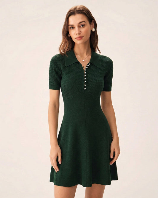 Vestido Suéter de Cuello Verde
