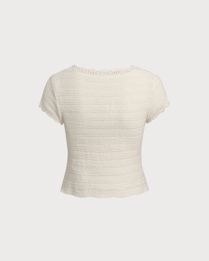 Cárdigan Texturizado Beige con Escote en U