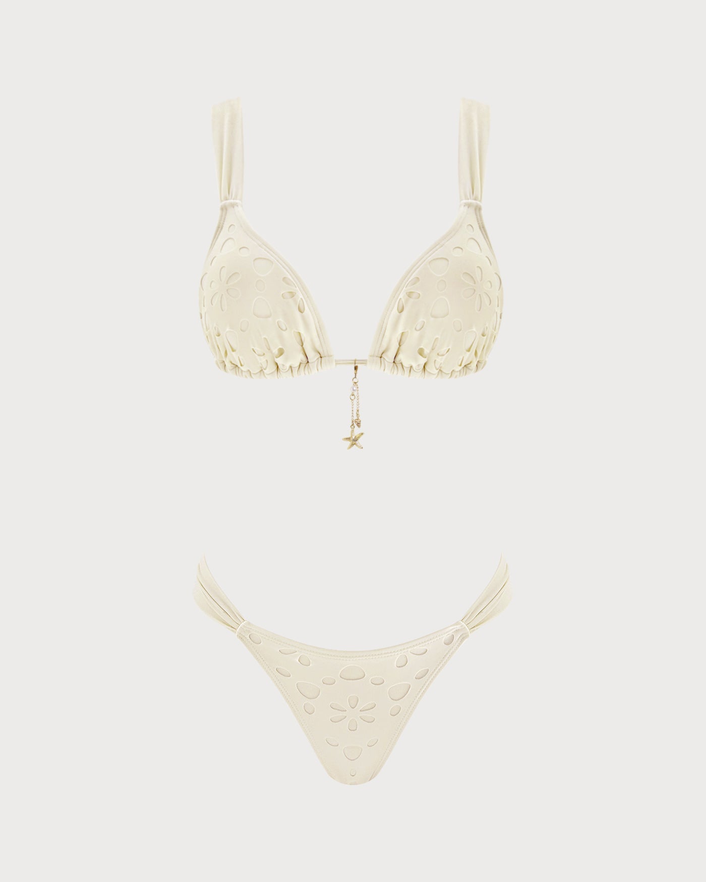 Conjunto de Bikini Triángulo con Cordón Color Blanco Roto