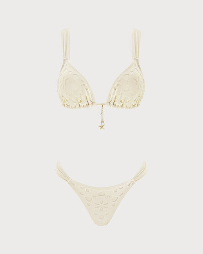 Conjunto de Bikini Triángulo con Cordón Color Blanco Roto