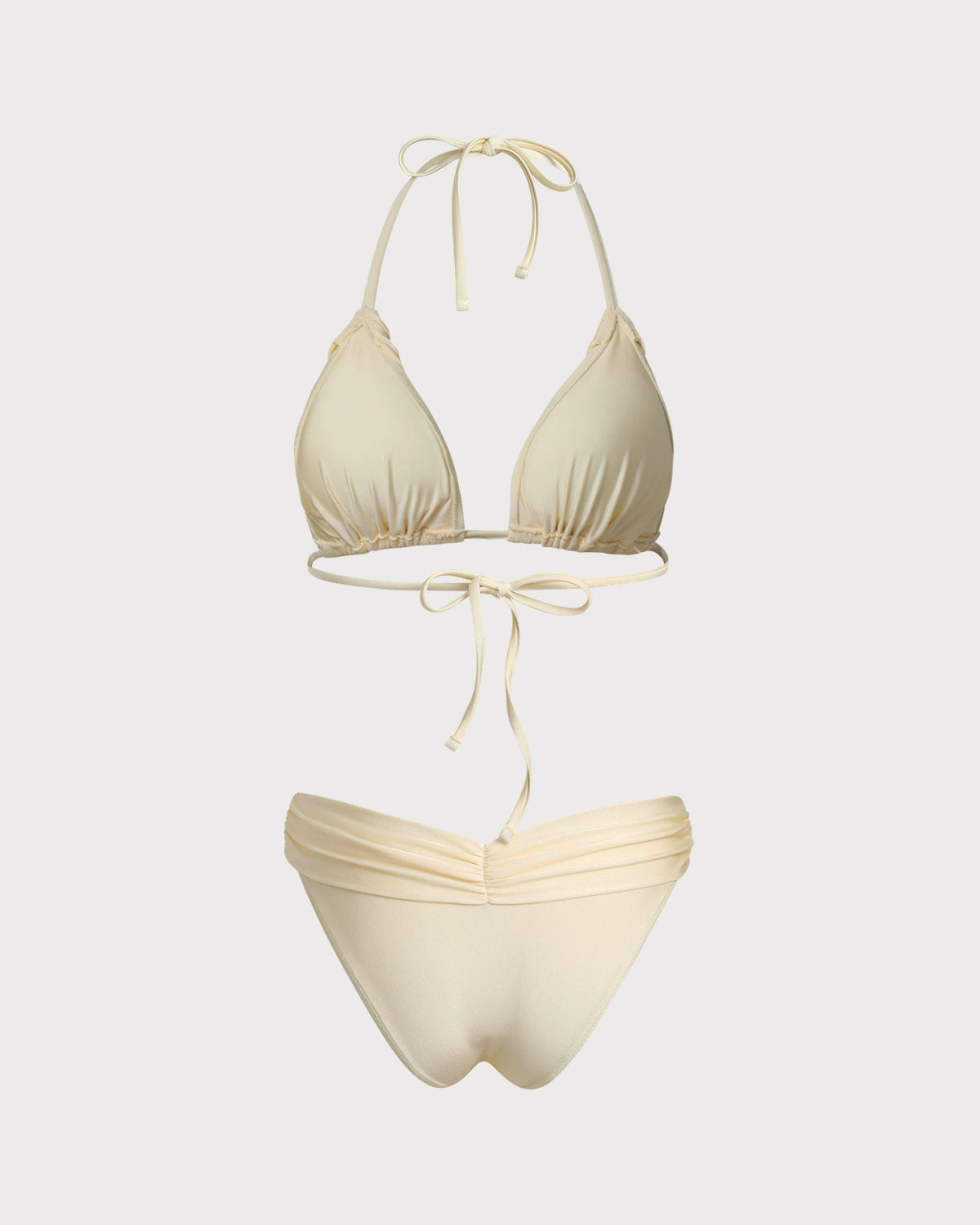 Conjunto de Bikini Halter Fruncido Amarillo