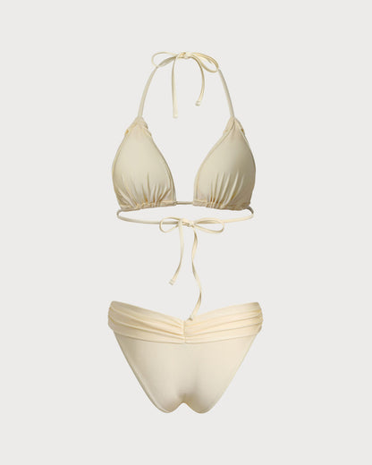 Conjunto de Bikini Halter Fruncido Amarillo