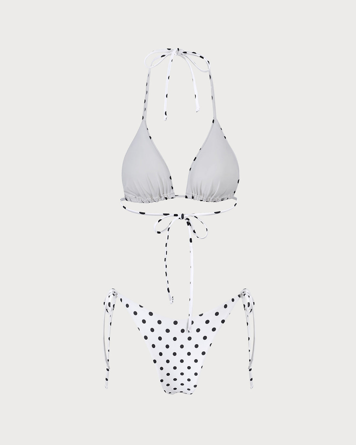 Conjunto de Bikini Triangular de Lunares en Color Blanco