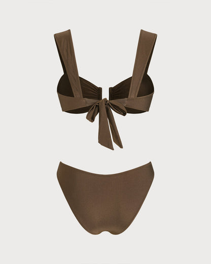 Conjunto de Bikini con Cordón Cortado Marrón
