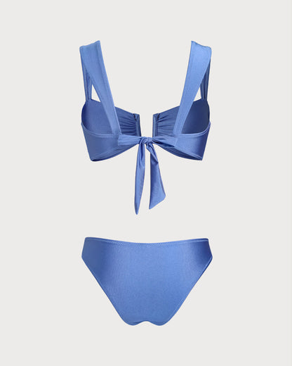 Conjunto de Bikini de Triángulo Alto en Azul