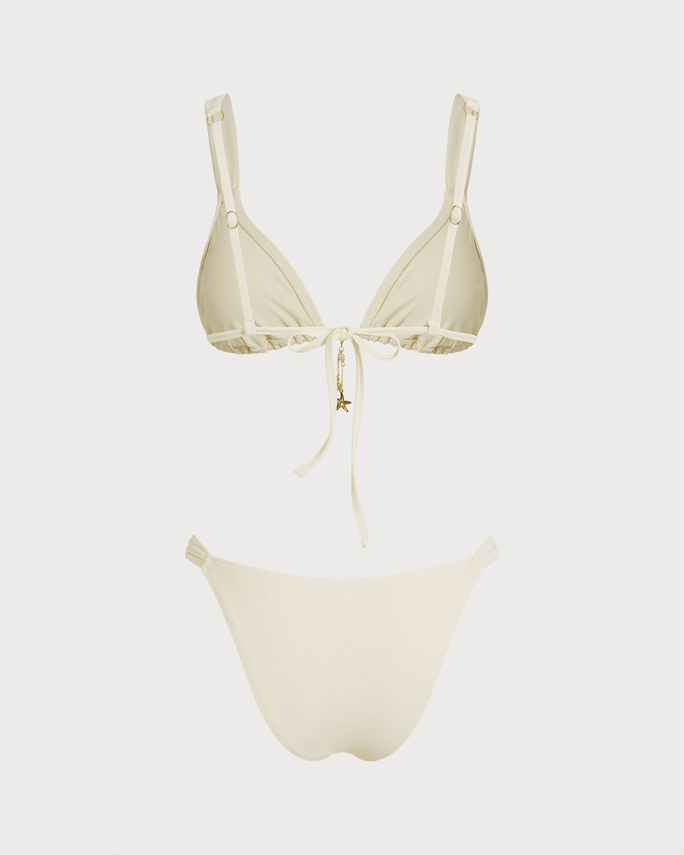 Conjunto de Bikini Triángulo con Cordón Color Blanco Roto