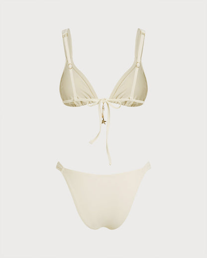 Conjunto de Bikini Triángulo con Cordón Color Blanco Roto