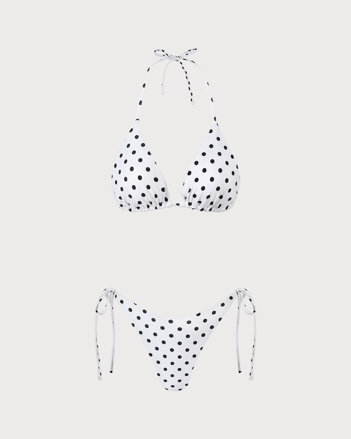 Conjunto de Bikini Triangular de Lunares en Color Blanco