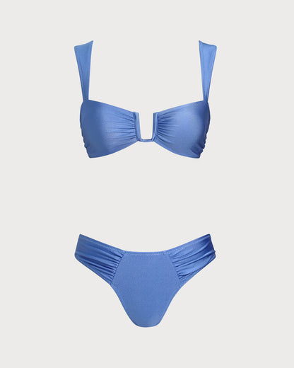 Conjunto de Bikini de Triángulo Alto en Azul