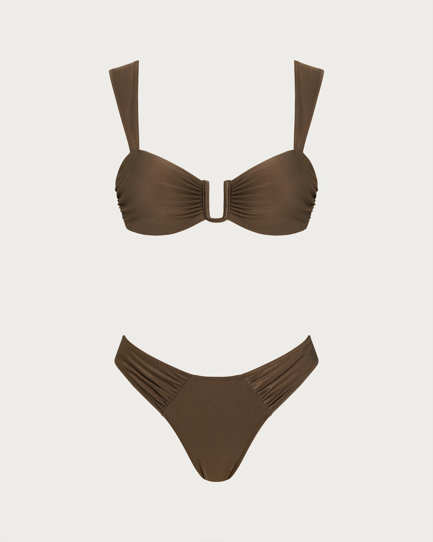 Conjunto de Bikini con Cordón Cortado Marrón