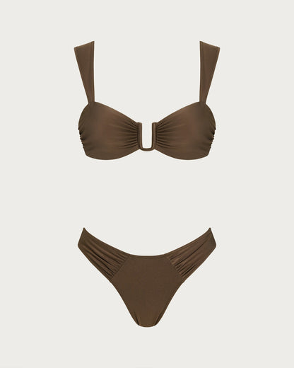 Conjunto de Bikini con Cordón Cortado Marrón