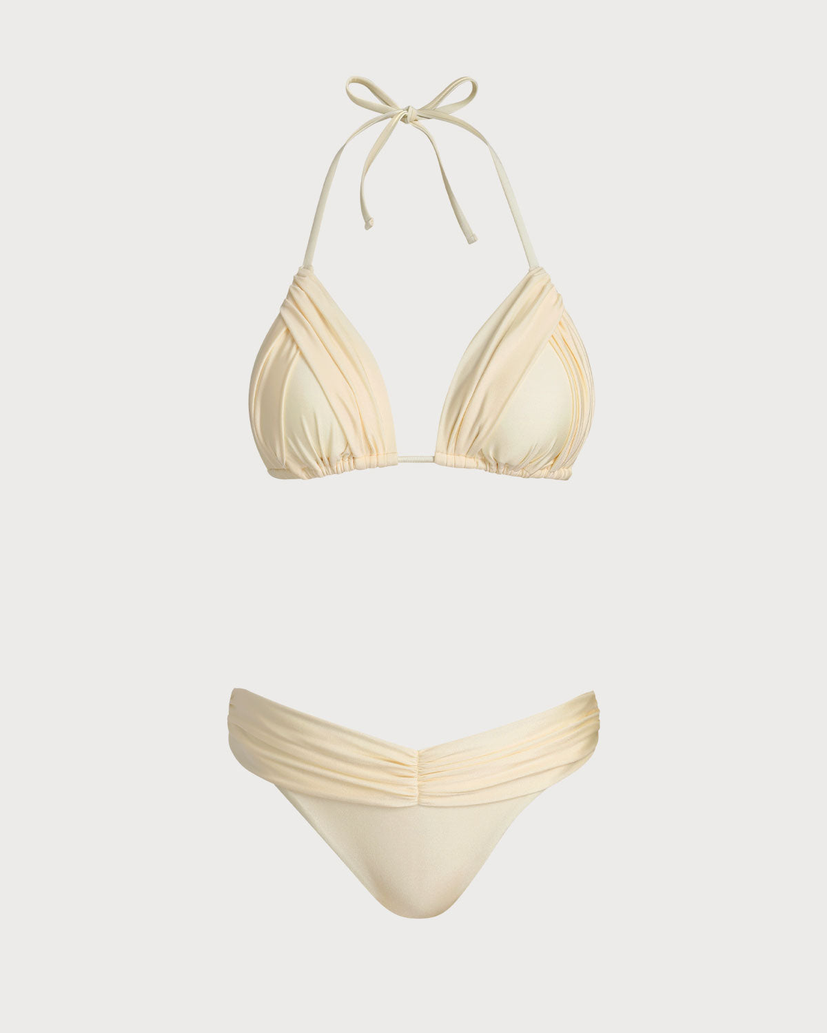 Conjunto de Bikini Halter Fruncido Amarillo