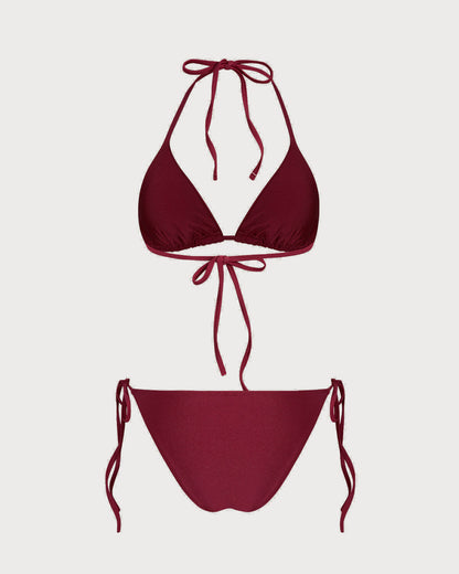 Conjunto de Bikini con Cordón en Forma de Triángulo Rojo