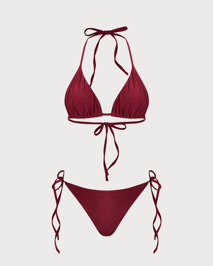 Conjunto de Bikini con Cordón en Forma de Triángulo Rojo